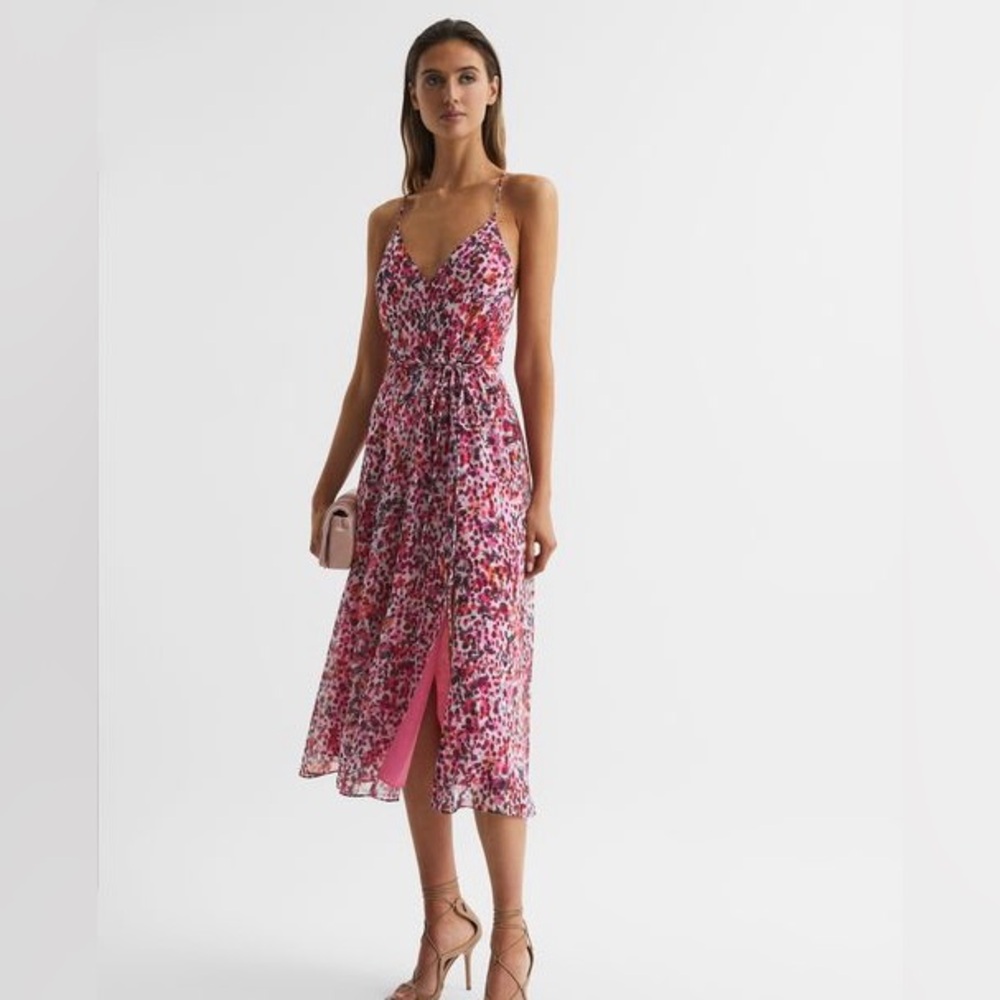 Reiss backless midi haltered printed dress